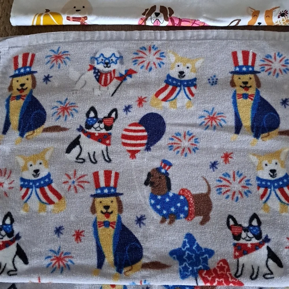 5 Dog Themed Hand Towels (4th/July, Summer, Fall, Dachsund, Corgi, St. Bernard)